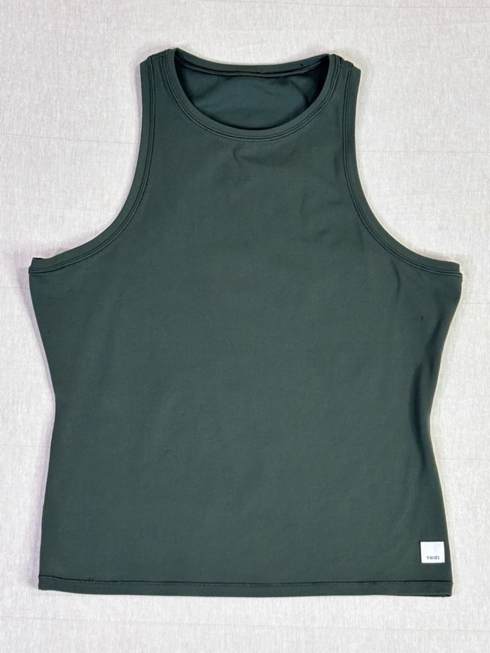 Vuori Olive Green Performance Tank Cropped Length Racerback Athletic Top